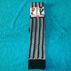 Over The Knee Gray & Black Long Sexy Women's Socks Size Medium Fit Shoes 5 - 9